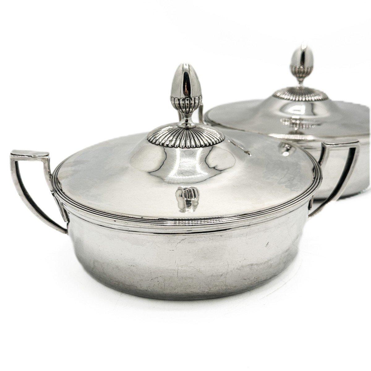 Empire Period, Pair Of Vegetable Bowls In 950/1000 Sterling Silver-photo-2