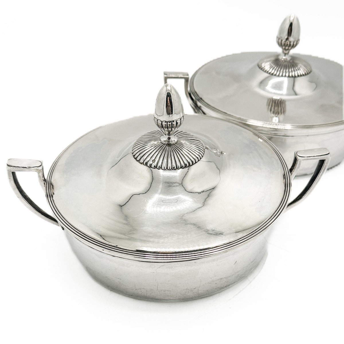 Empire Period, Pair Of Vegetable Bowls In 950/1000 Sterling Silver-photo-3