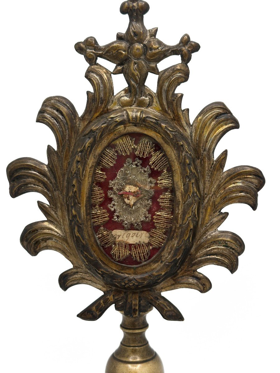 Reliquary 18th Century Around 1760, Bronze And Partially Gilded Copper, Relic Of Saint Gregory-photo-2