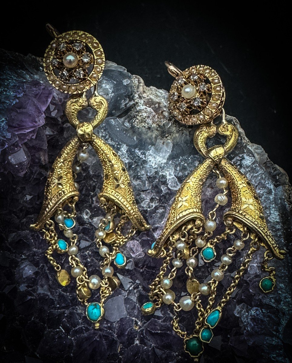 Pair Of Napoleon III Period Earrings “with Horns Of Plenty”