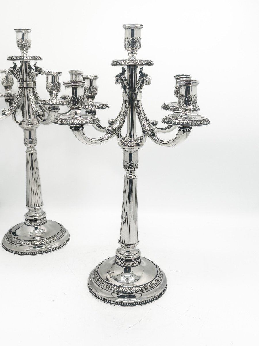 Pair Of Candelabra In Solid Silver 916/1000-photo-3