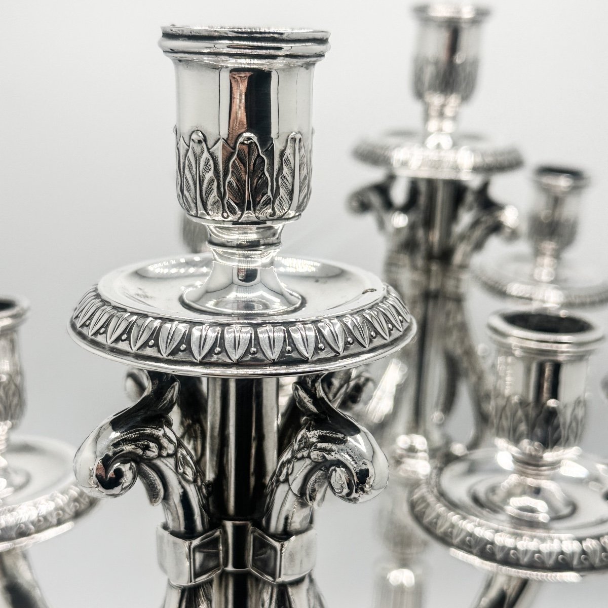Pair Of Candelabra In Solid Silver 916/1000-photo-1