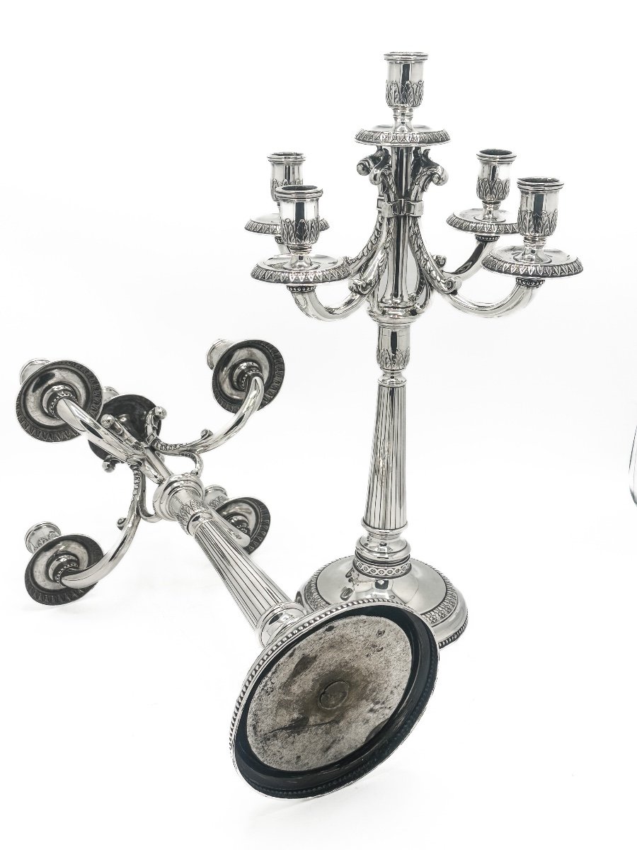 Pair Of Candelabra In Solid Silver 916/1000-photo-3