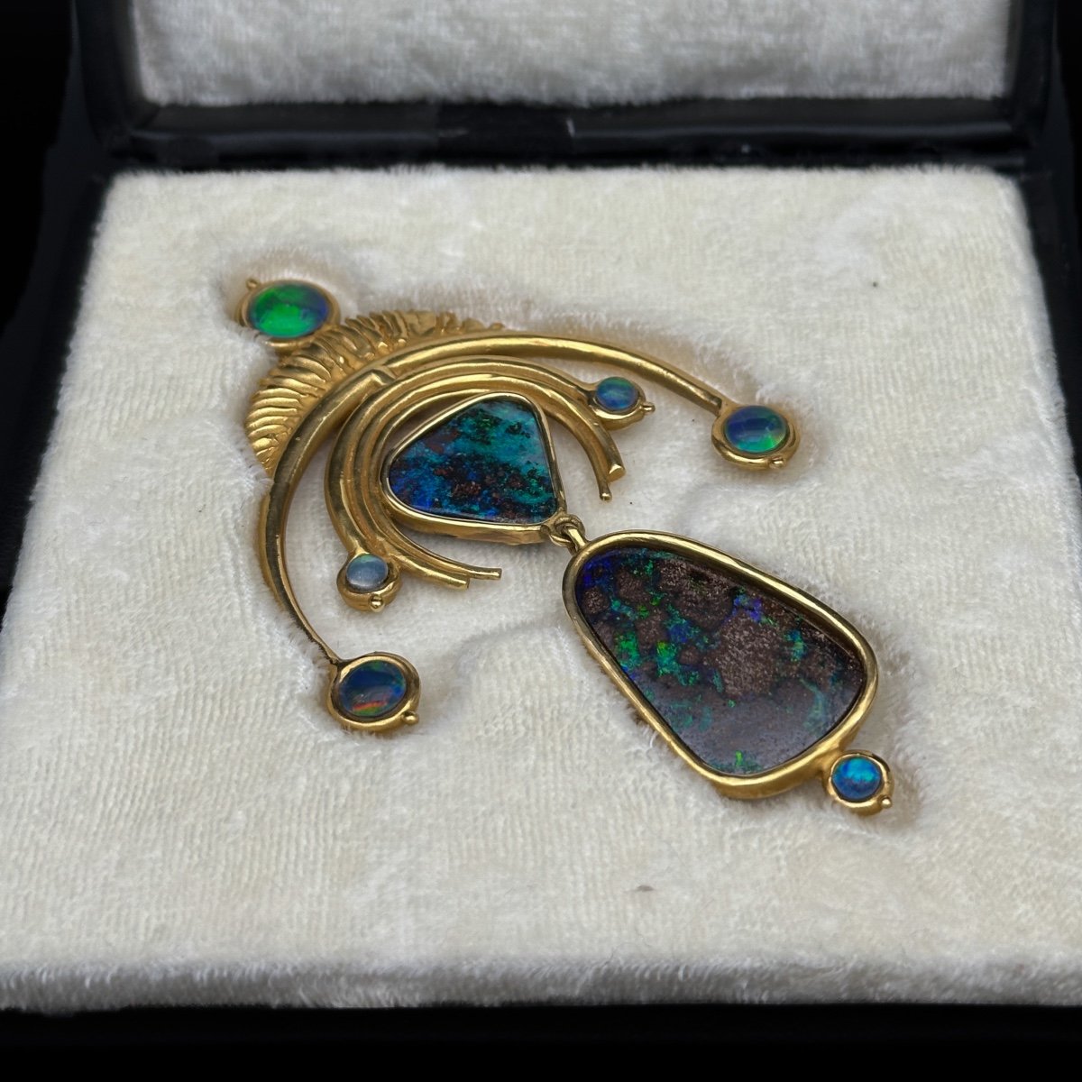 Bijoux D’artiste Jacques Michel 1969 Pendentif Or Opales Noir -photo-3