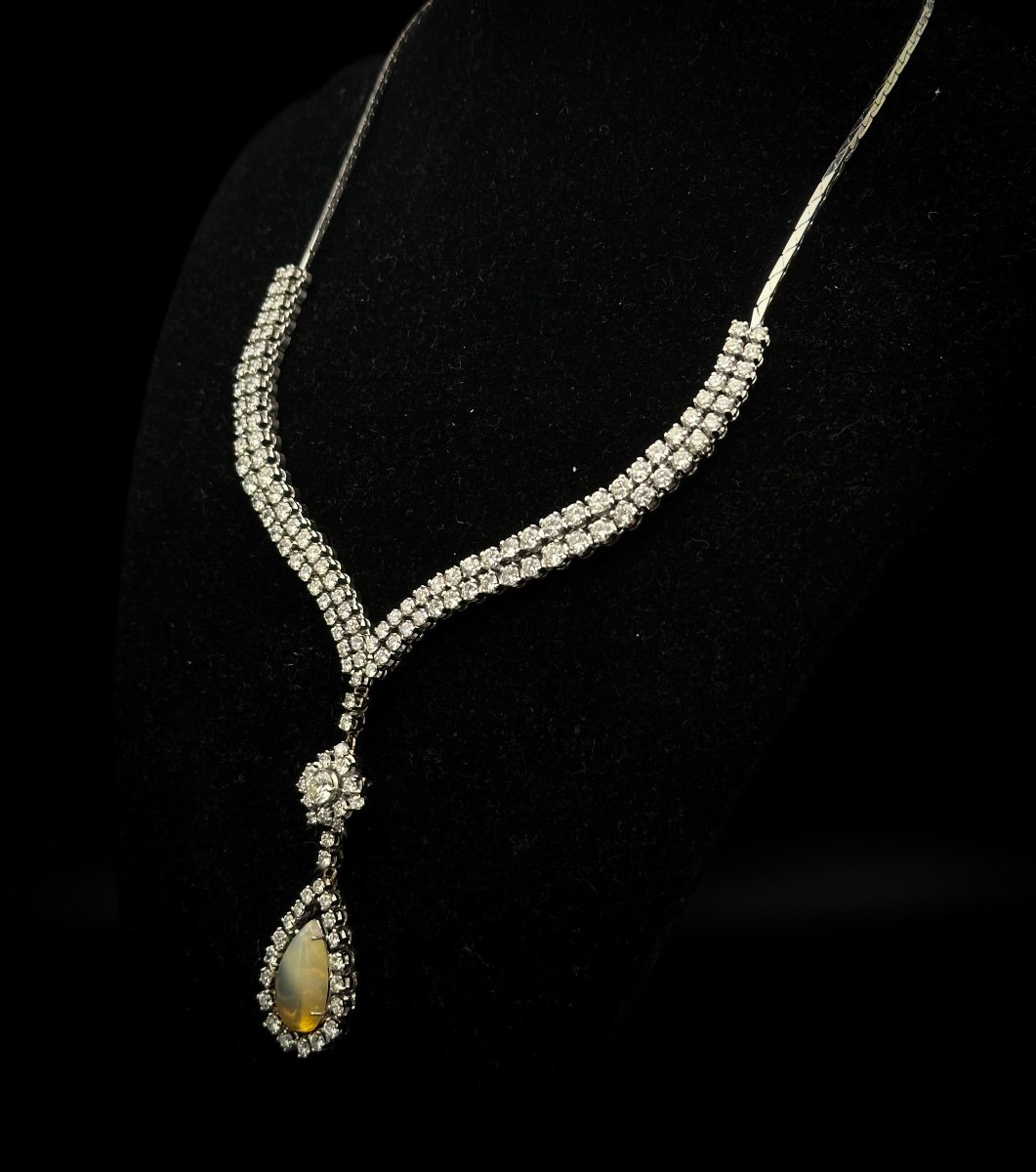 Collier De Haute Joaillerie En Or 18 Carats Serti De 136 Diamants (20 Cts) Et D’une Opale De 4,-photo-5