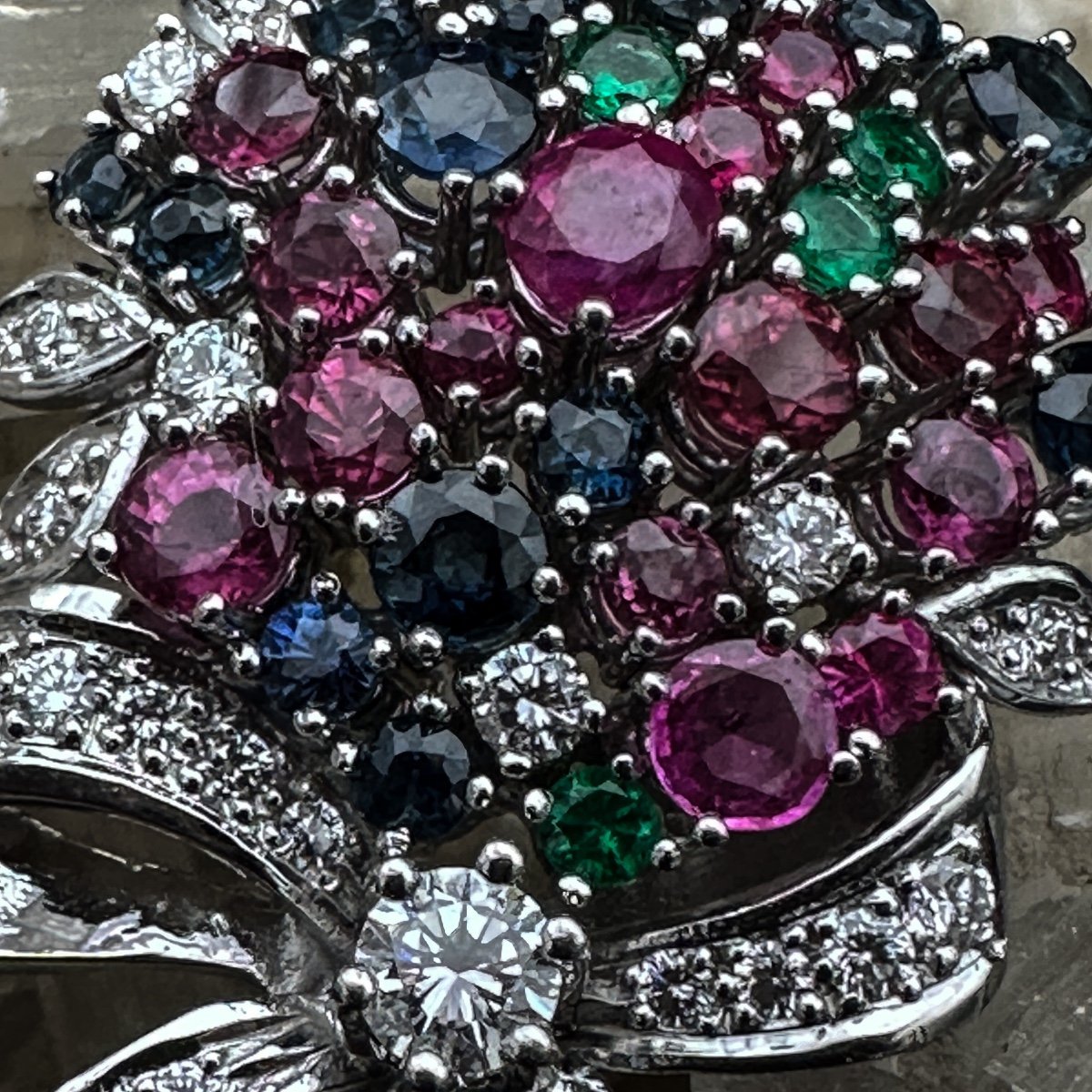 “tutti Frutti” Brooch In 18 Carat White Gold – Work From The 50s-60s Exceptional Brooch “-photo-2