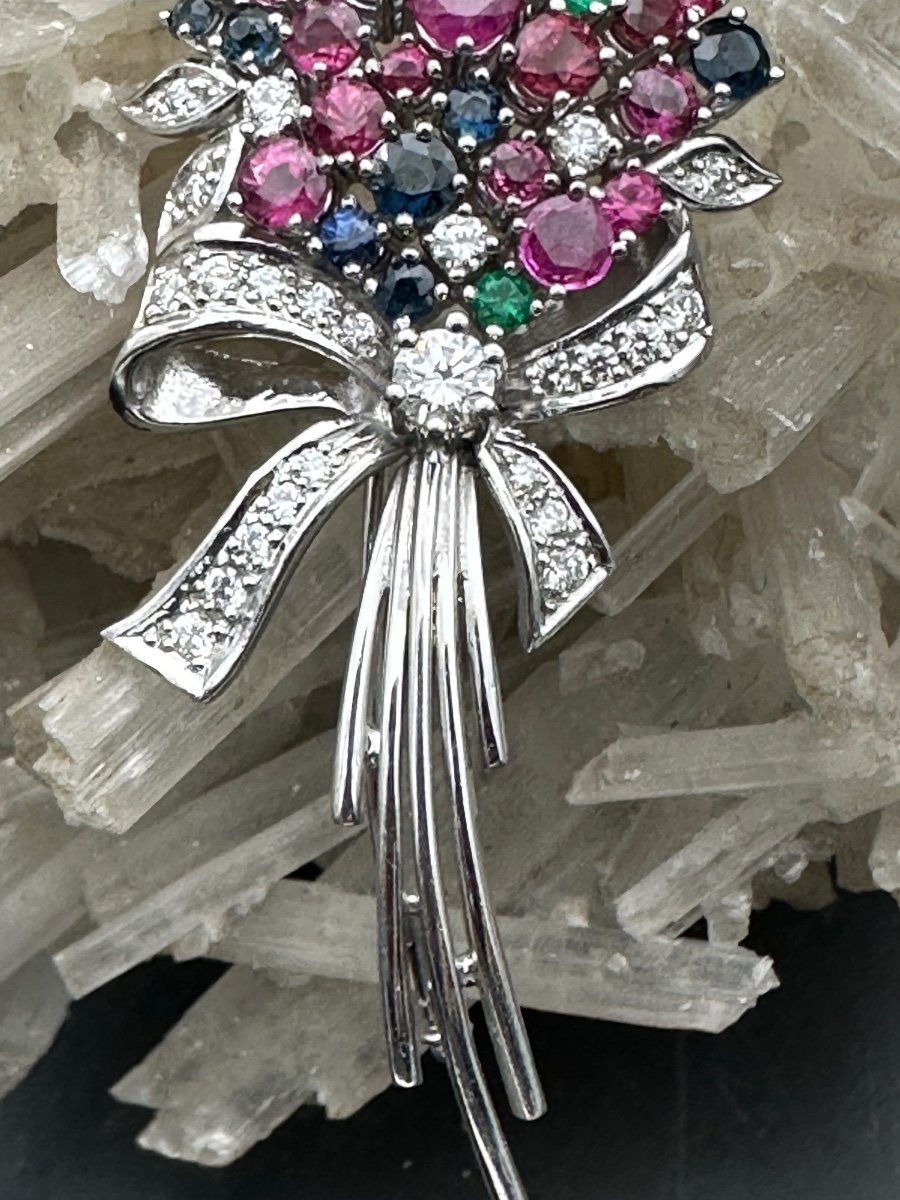 “tutti Frutti” Brooch In 18 Carat White Gold – Work From The 50s-60s Exceptional Brooch “-photo-3