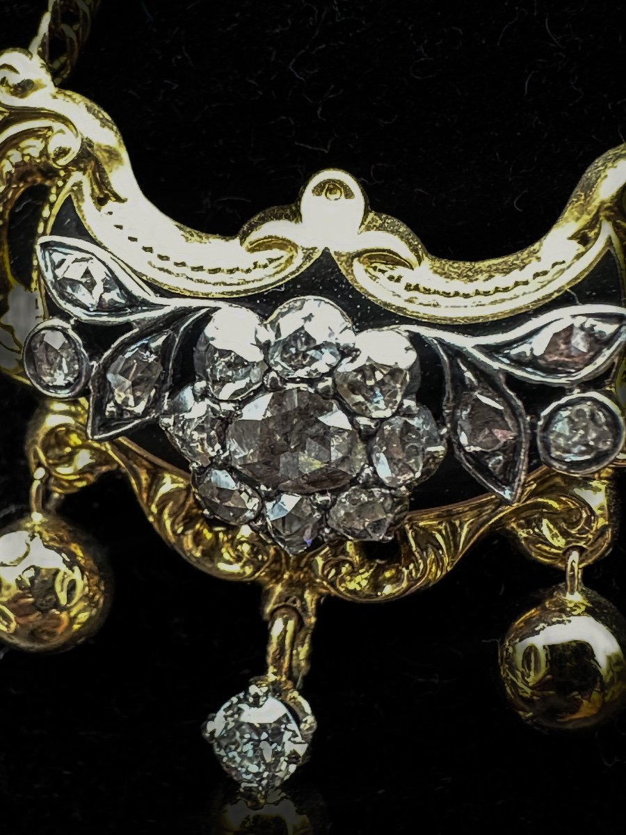 Collier En Or 18 Carats Et Argent, Serti De Diamants Taille Rose, époque Napoléon III -photo-3