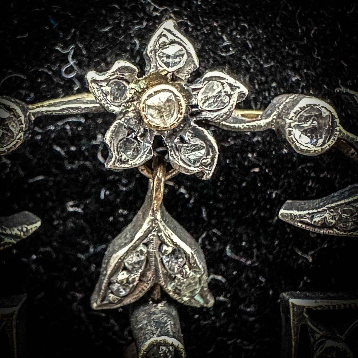 Collier En Argent Et Or, Serti De Diamants Taille Rose, époque Art Nouveau Collier D’é-photo-3