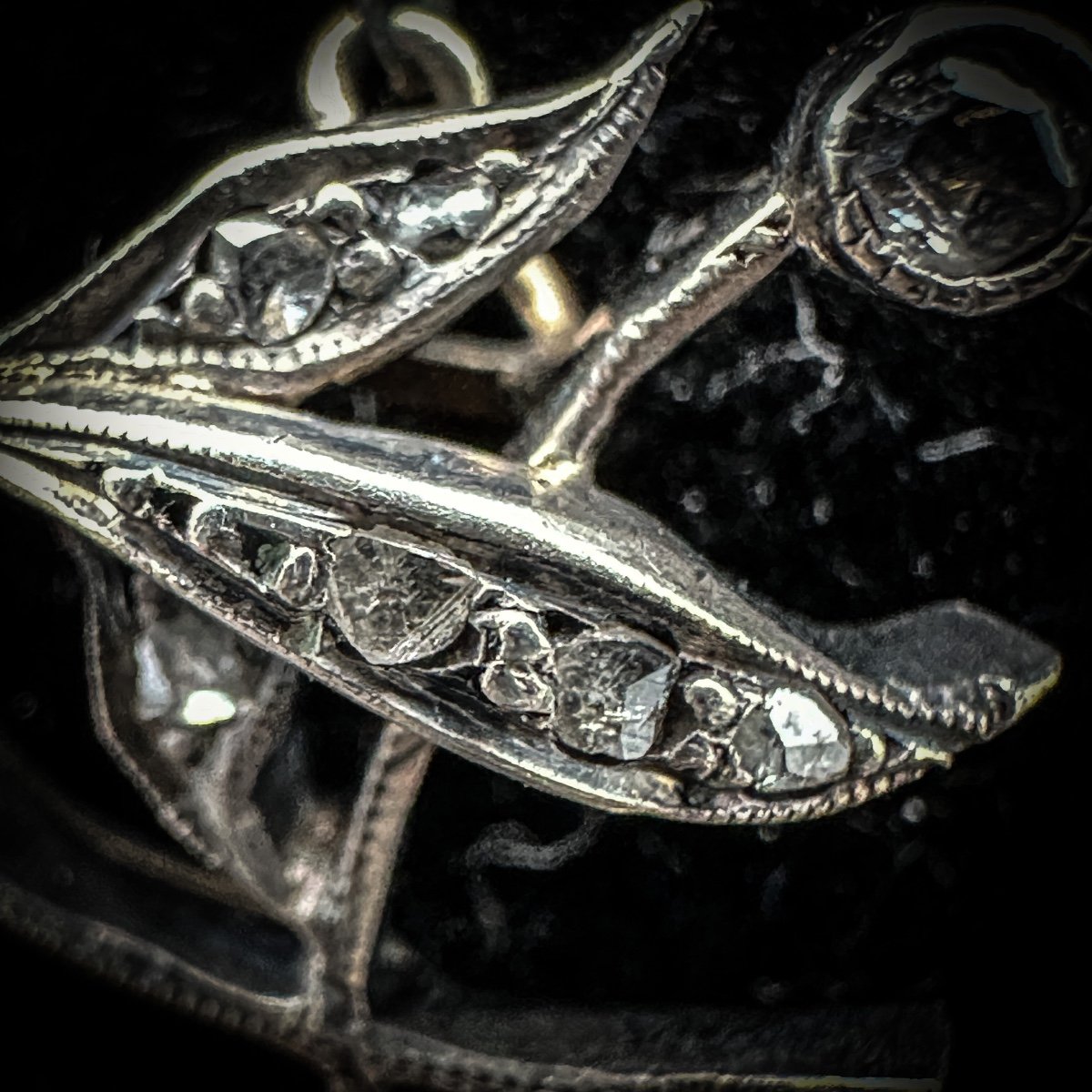 Collier En Argent Et Or, Serti De Diamants Taille Rose, époque Art Nouveau Collier D’é-photo-5
