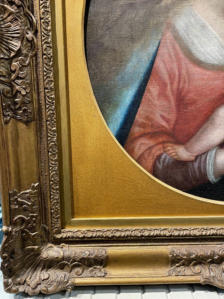 Virgin And Child Oil Painting On Canvas, Flemish School-photo-1