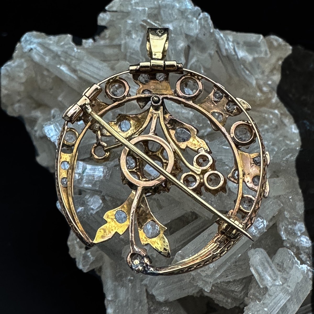 Belle Epoque Brooch-pendant In 18 Carat Gold And Rose-cut Diamonds, Heart Jewel, Early 20th Century-photo-2