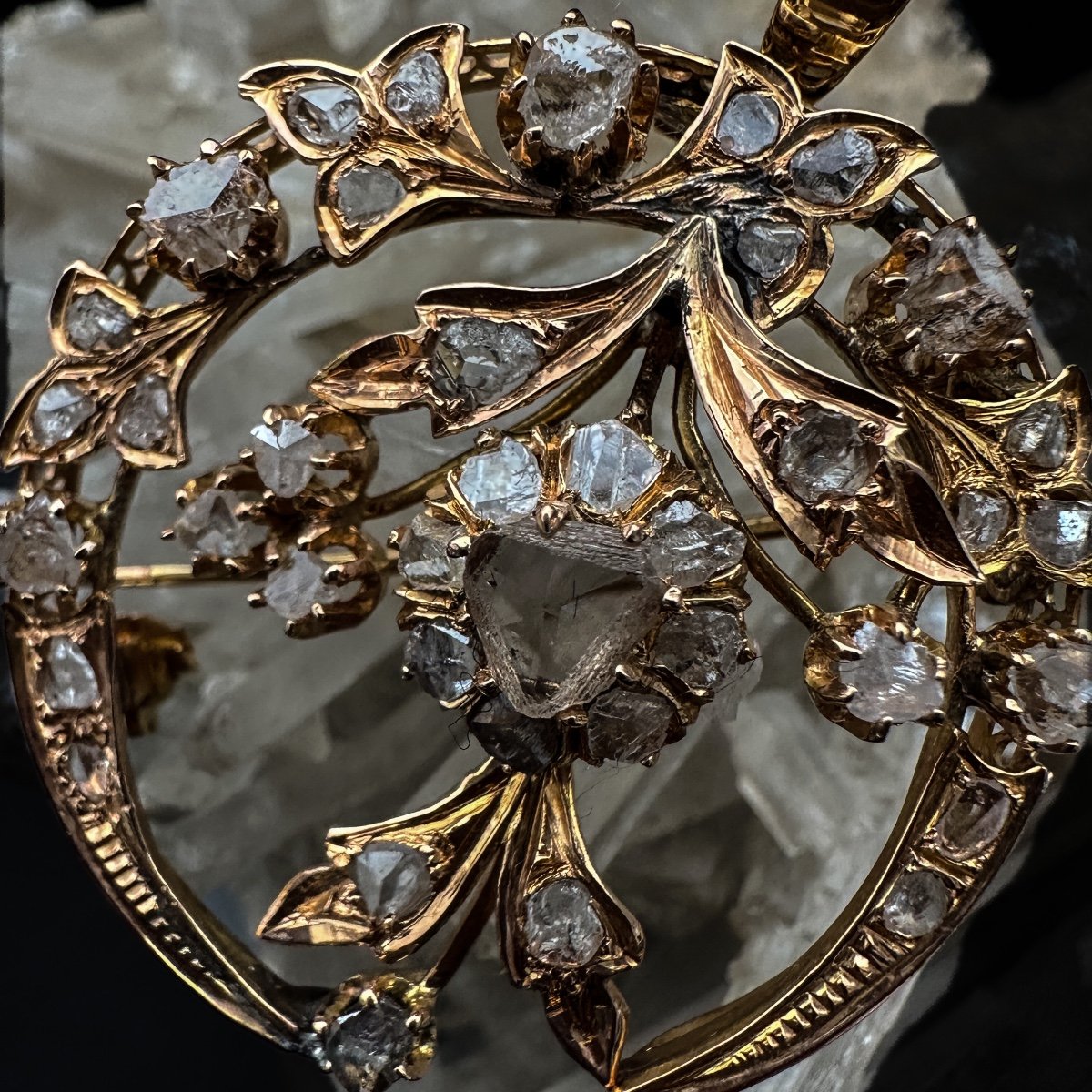 Belle Epoque Brooch-pendant In 18 Carat Gold And Rose-cut Diamonds, Heart Jewel, Early 20th Century-photo-3