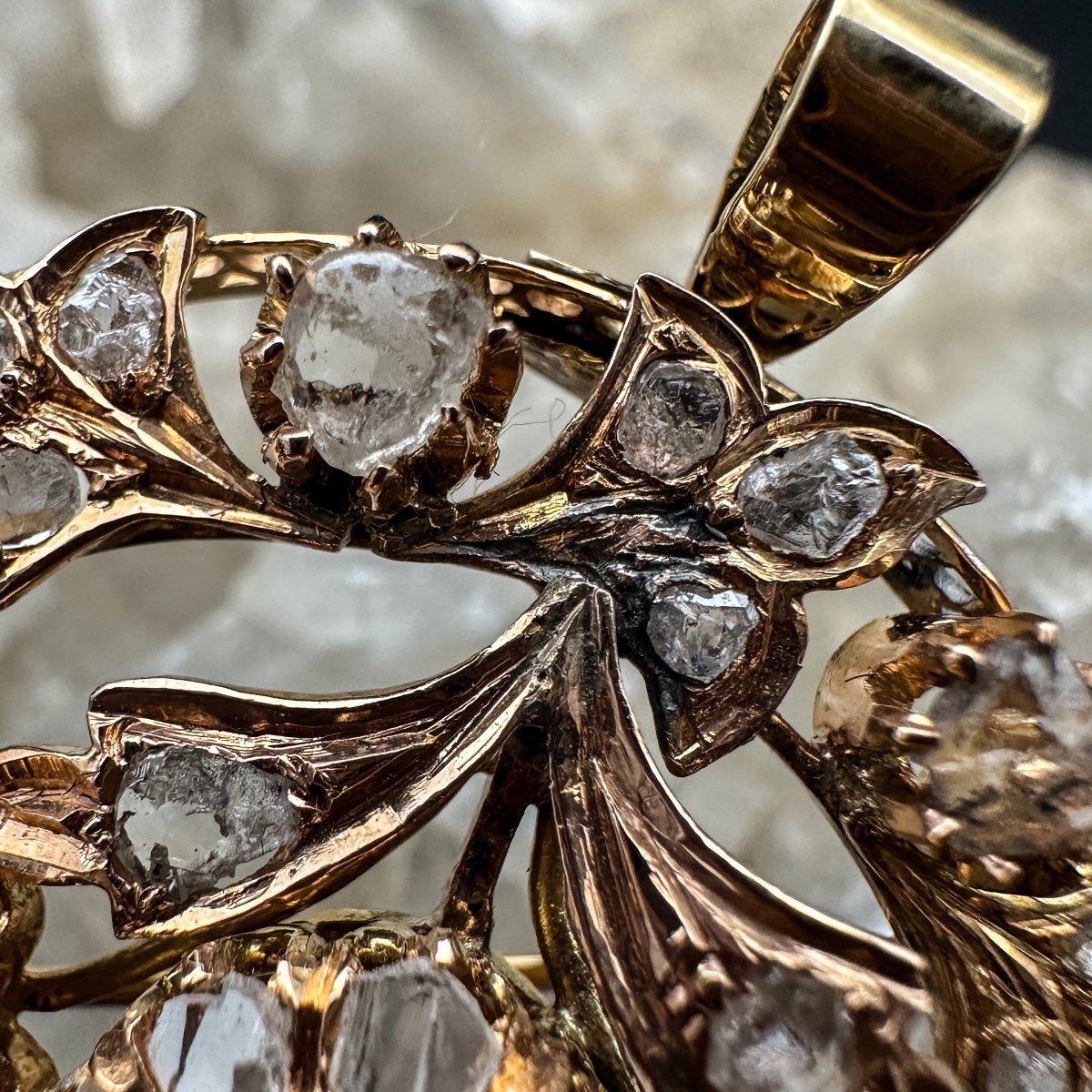 Belle Epoque Brooch-pendant In 18 Carat Gold And Rose-cut Diamonds, Heart Jewel, Early 20th Century-photo-4