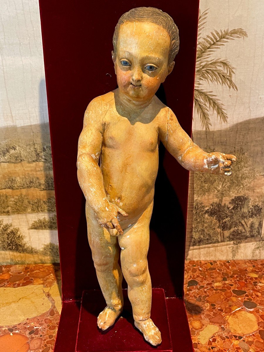 Enfant Jésus Sculpté En Bois Polychrome – époque XVIIIe ۩-photo-2