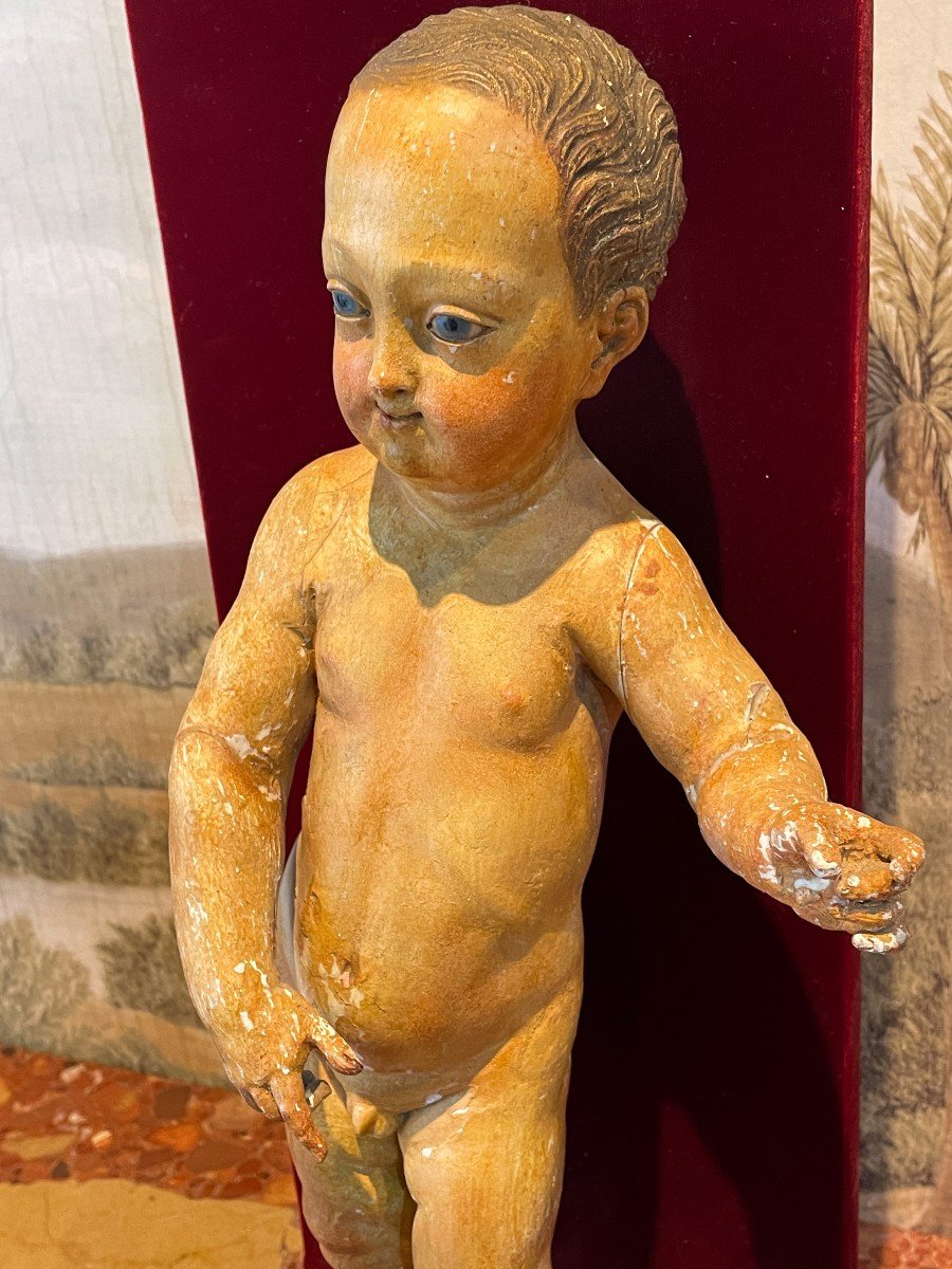 Enfant Jésus Sculpté En Bois Polychrome – époque XVIIIe ۩-photo-4