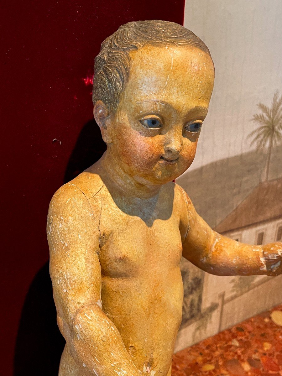 Enfant Jésus Sculpté En Bois Polychrome – époque XVIIIe ۩-photo-1