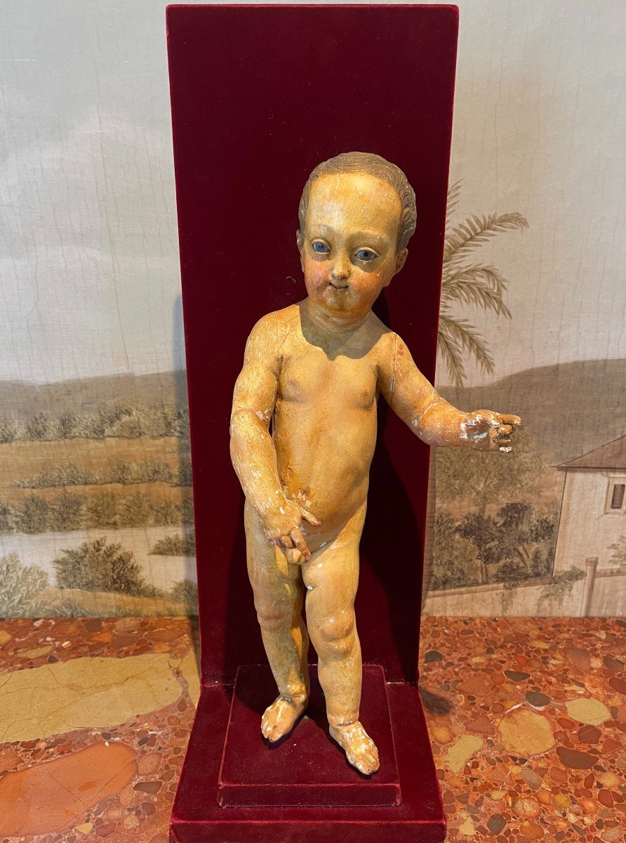 Enfant Jésus Sculpté En Bois Polychrome – époque XVIIIe ۩