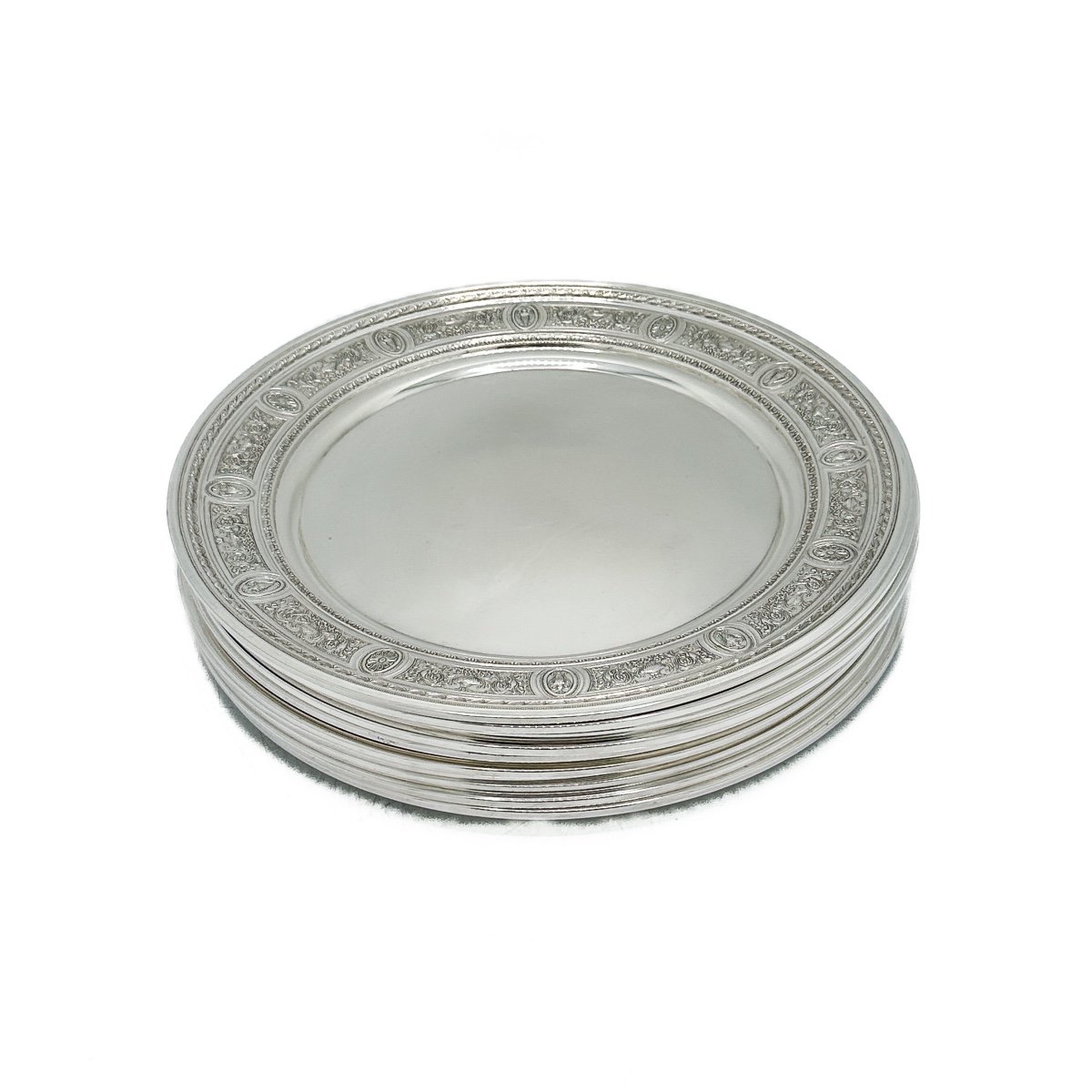Set Of 12 Solid Silver Coasters – International Silver Company, Usa, Circa 1910-photo-2