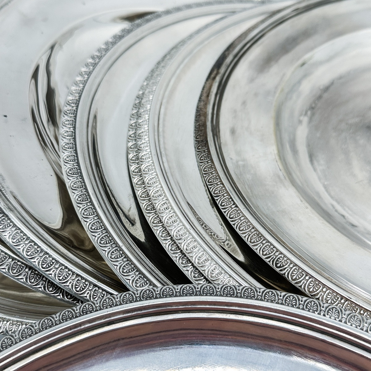 Set Of 8 Solid Silver Plates, Vienna, Second Half Of The 19th Century, Josef Carl Klinko-photo-3