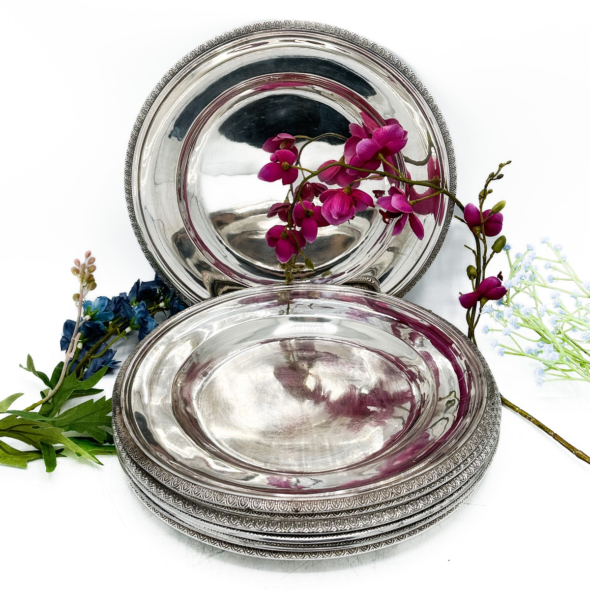 Set Of 8 Solid Silver Plates, Vienna, Second Half Of The 19th Century, Josef Carl Klinko-photo-4