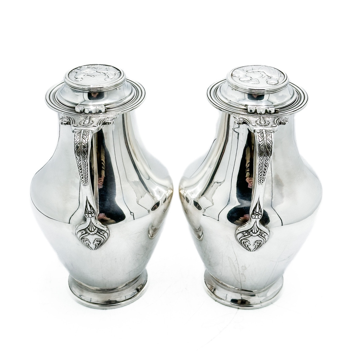 Paire D’ampoules Liturgiques En Argent Massif 950 Millièmes, Altenloh, Fournisseur De La Cour R