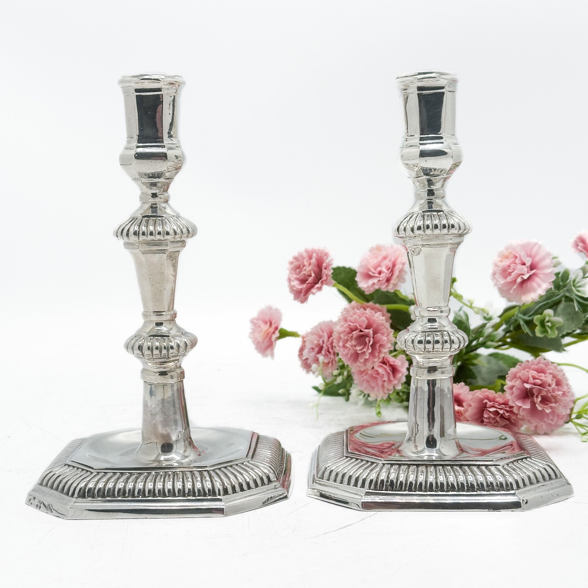 Pair Of Silver Candlesticks With Gadroon Decor – 18th Century Germany  -photo-2