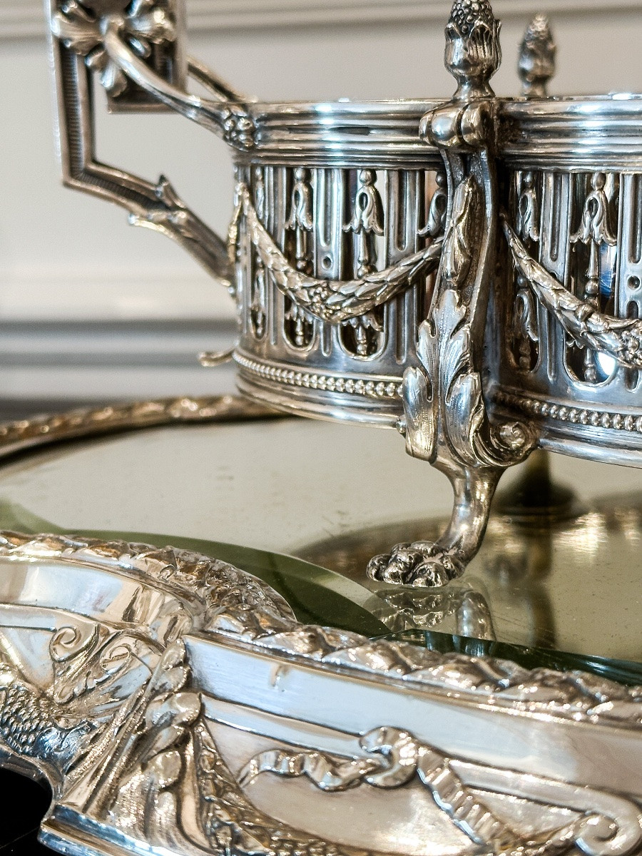 Hanau, Jardinière And Above All In Solid Silver 800 Thousandths, Louis XVI Style Circa 1870-photo-1