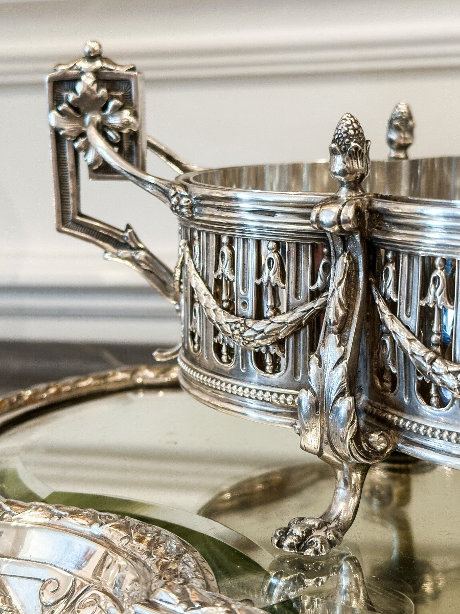 Hanau, Jardinière And Above All In Solid Silver 800 Thousandths, Louis XVI Style Circa 1870-photo-2