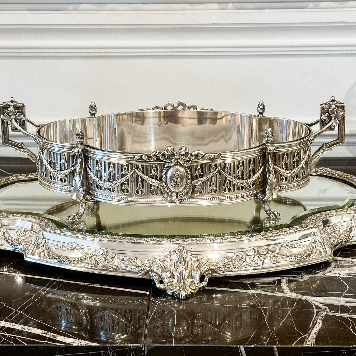 Hanau, Jardinière And Above All In Solid Silver 800 Thousandths, Louis XVI Style Circa 1870