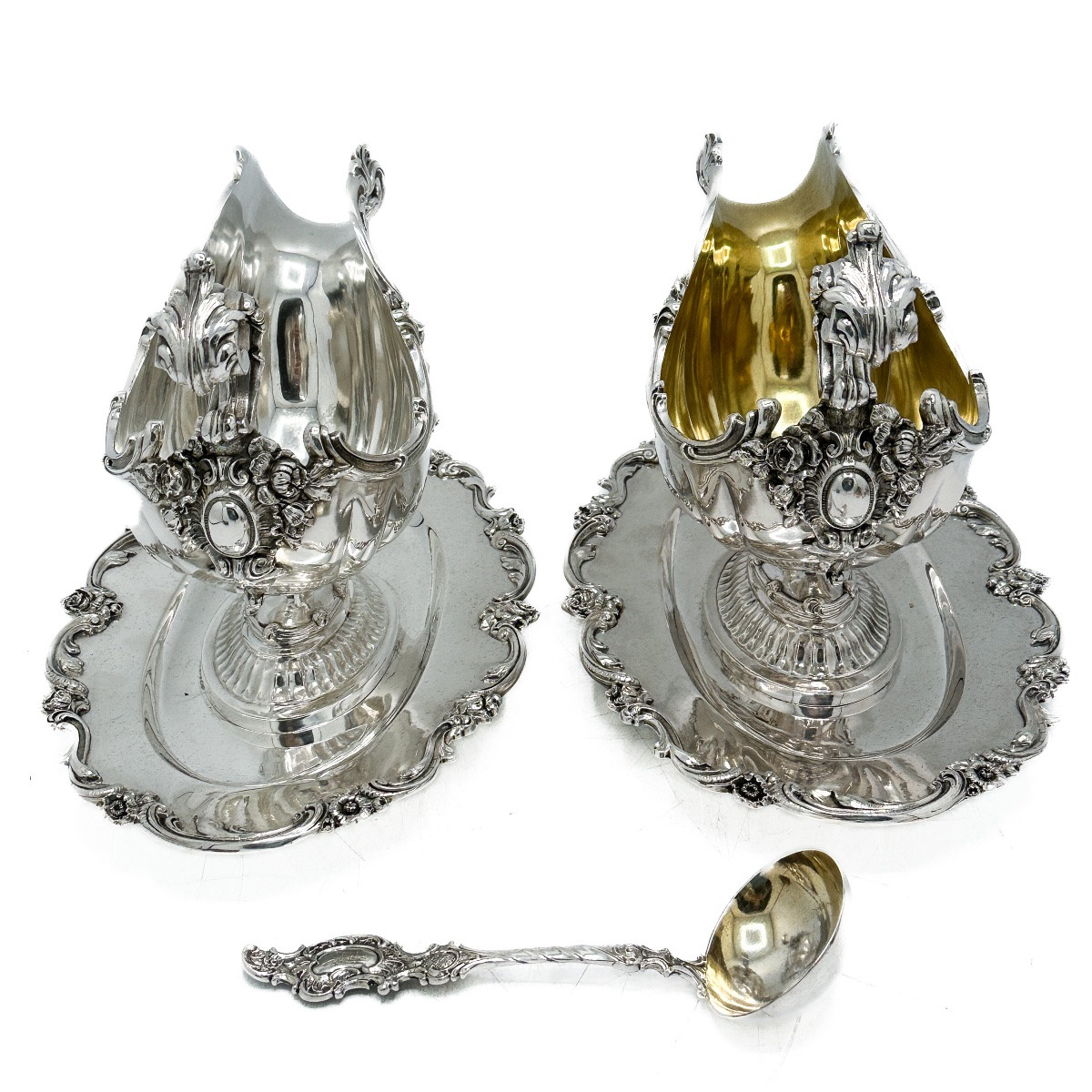 Pair Of German Sauce Boats In 800 Thousandths Sterling Silver On A Fixed Tray, Maison Brückmeye-photo-2