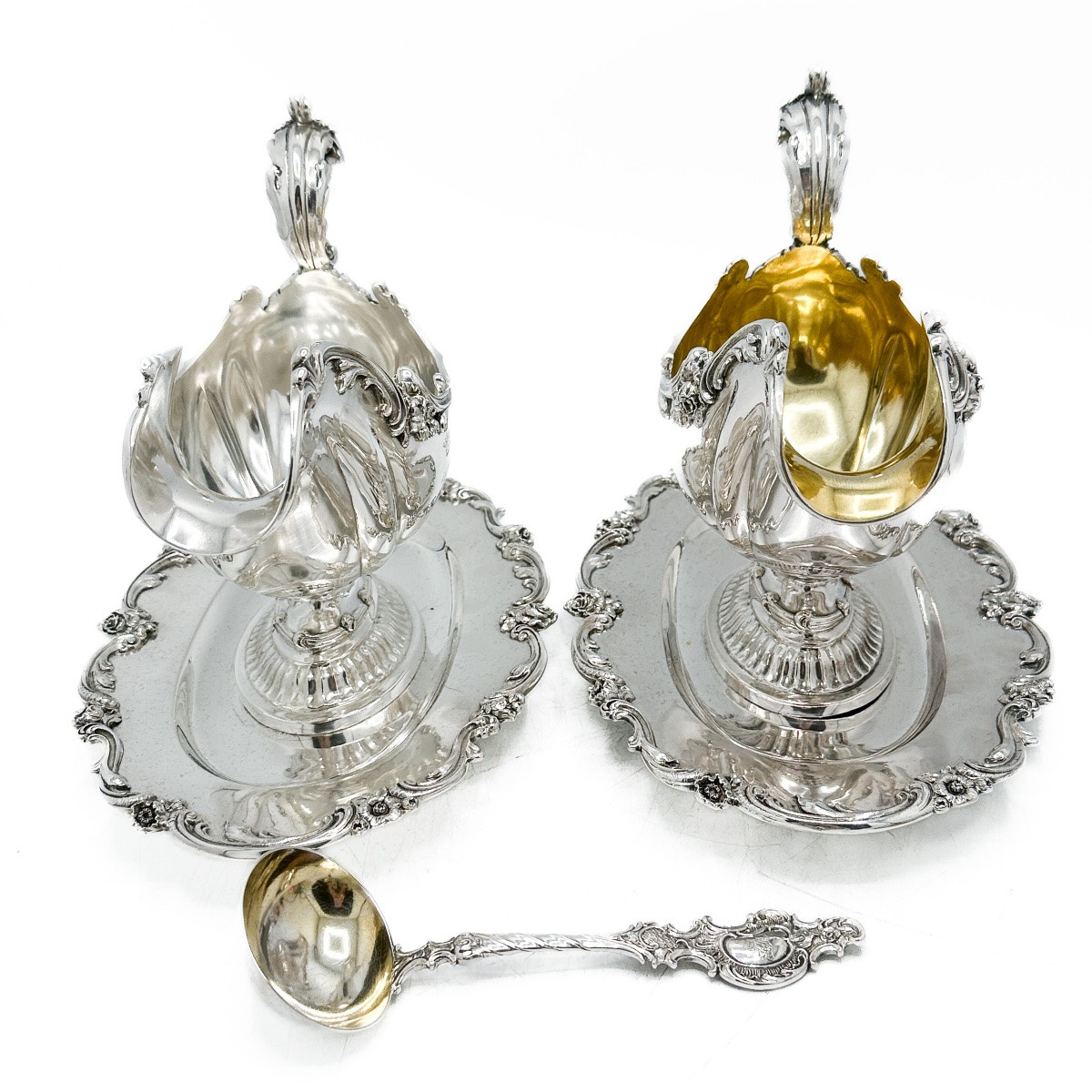 Pair Of German Sauce Boats In 800 Thousandths Sterling Silver On A Fixed Tray, Maison Brückmeye-photo-3