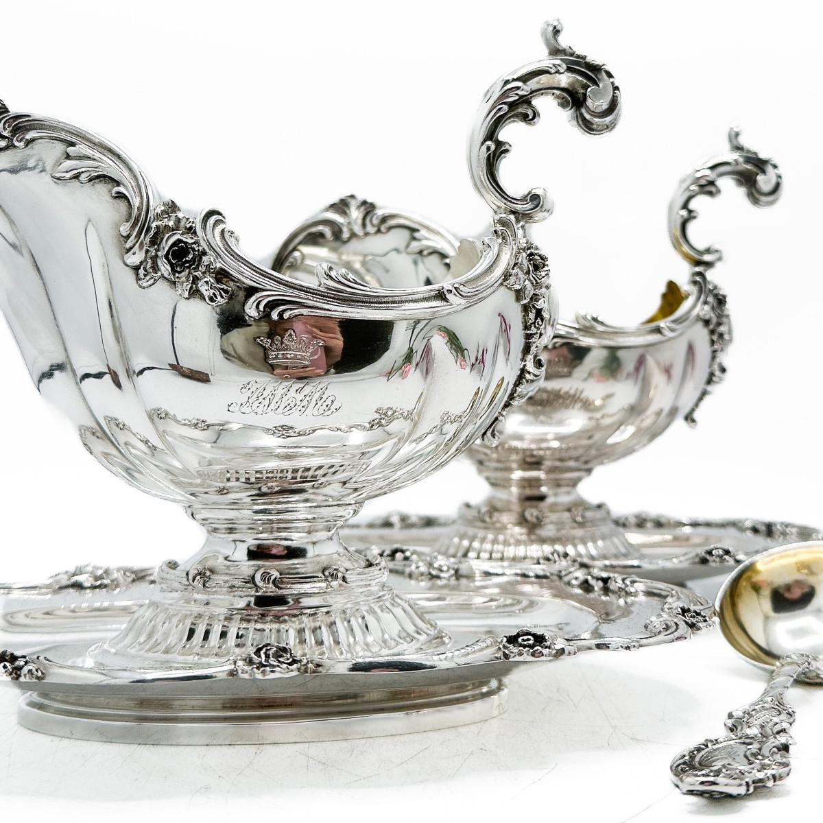 Pair Of German Sauce Boats In 800 Thousandths Sterling Silver On A Fixed Tray, Maison Brückmeye-photo-4