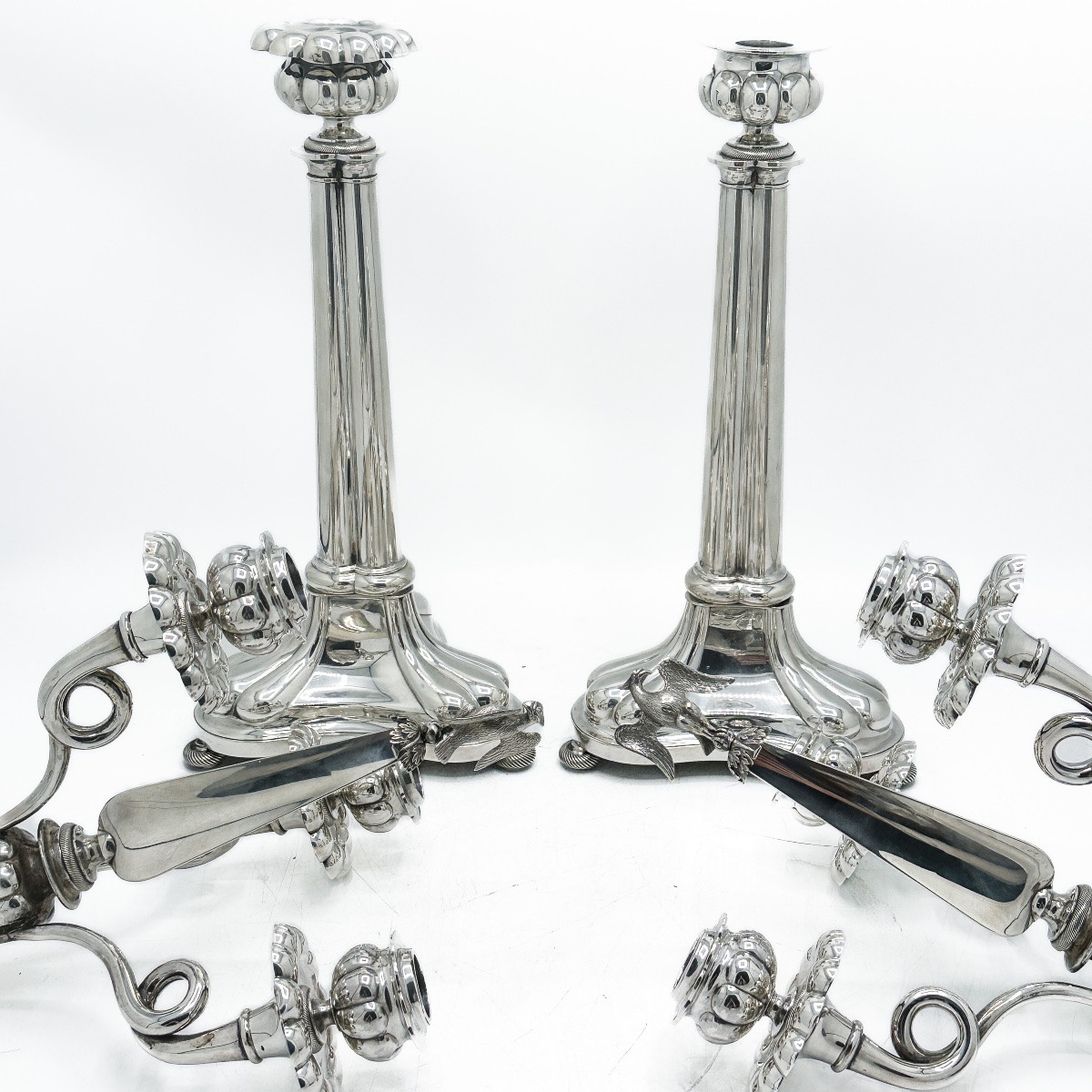 Pair Of Dutch Candelabras In 934 Sterling Silver, Amsterdam, 1838 - Stellingwerff-photo-2