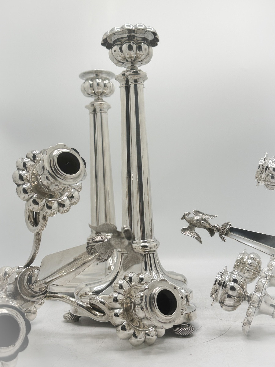 Pair Of Dutch Candelabras In 934 Sterling Silver, Amsterdam, 1838 - Stellingwerff-photo-4