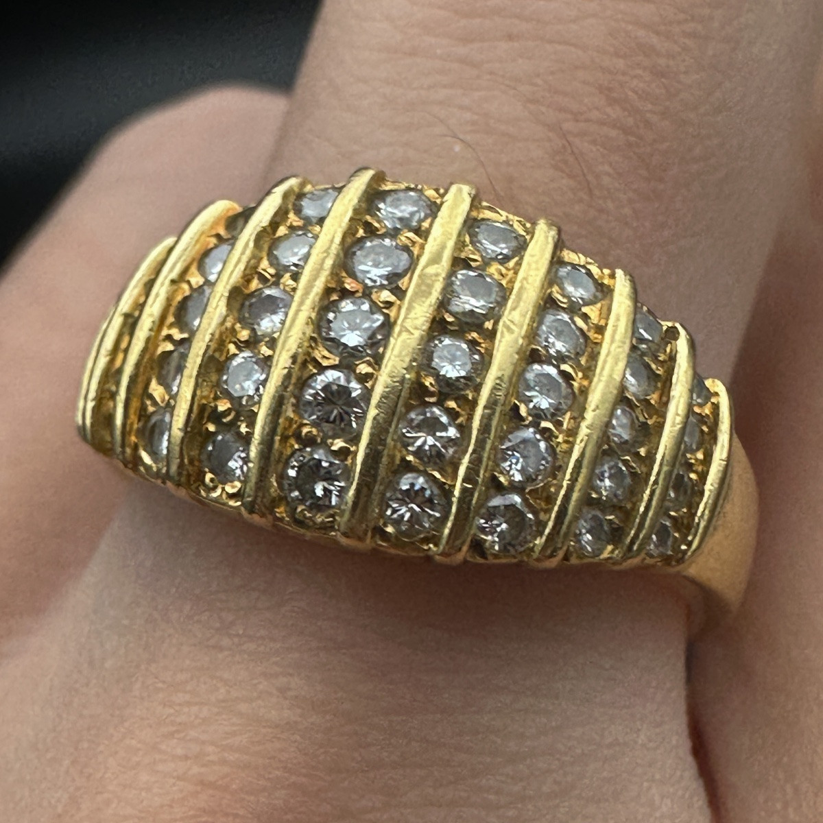 Bague Vintage En Or 18 Carats Et Sertie De Diamants, Italie, Années 1980  -photo-4