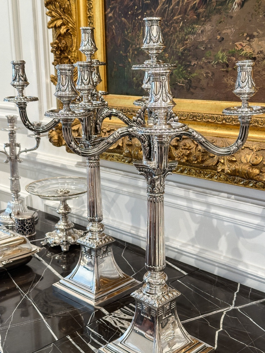 Paire De Candélabres En Argent 800 Millièmes, Koch & Bergfeld, Brême, Fin Du XIXe Siècle  -photo-2