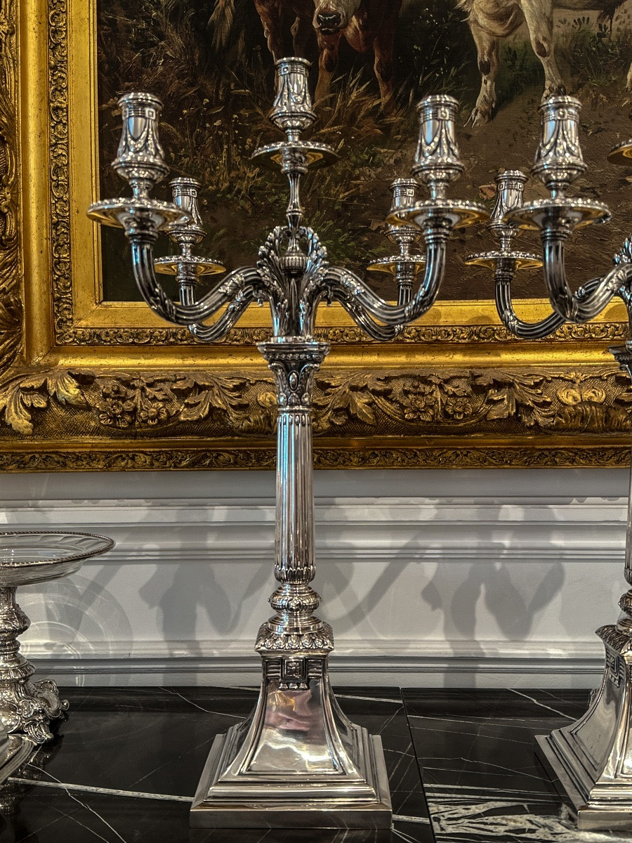 Paire De Candélabres En Argent 800 Millièmes, Koch & Bergfeld, Brême, Fin Du XIXe Siècle  -photo-3