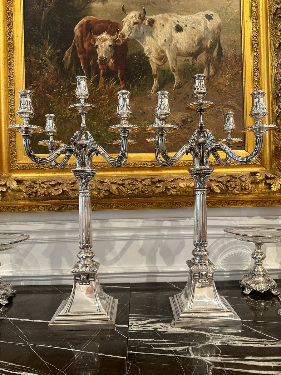 Paire De Candélabres En Argent 800 Millièmes, Koch & Bergfeld, Brême, Fin Du XIXe Siècle  -photo-7