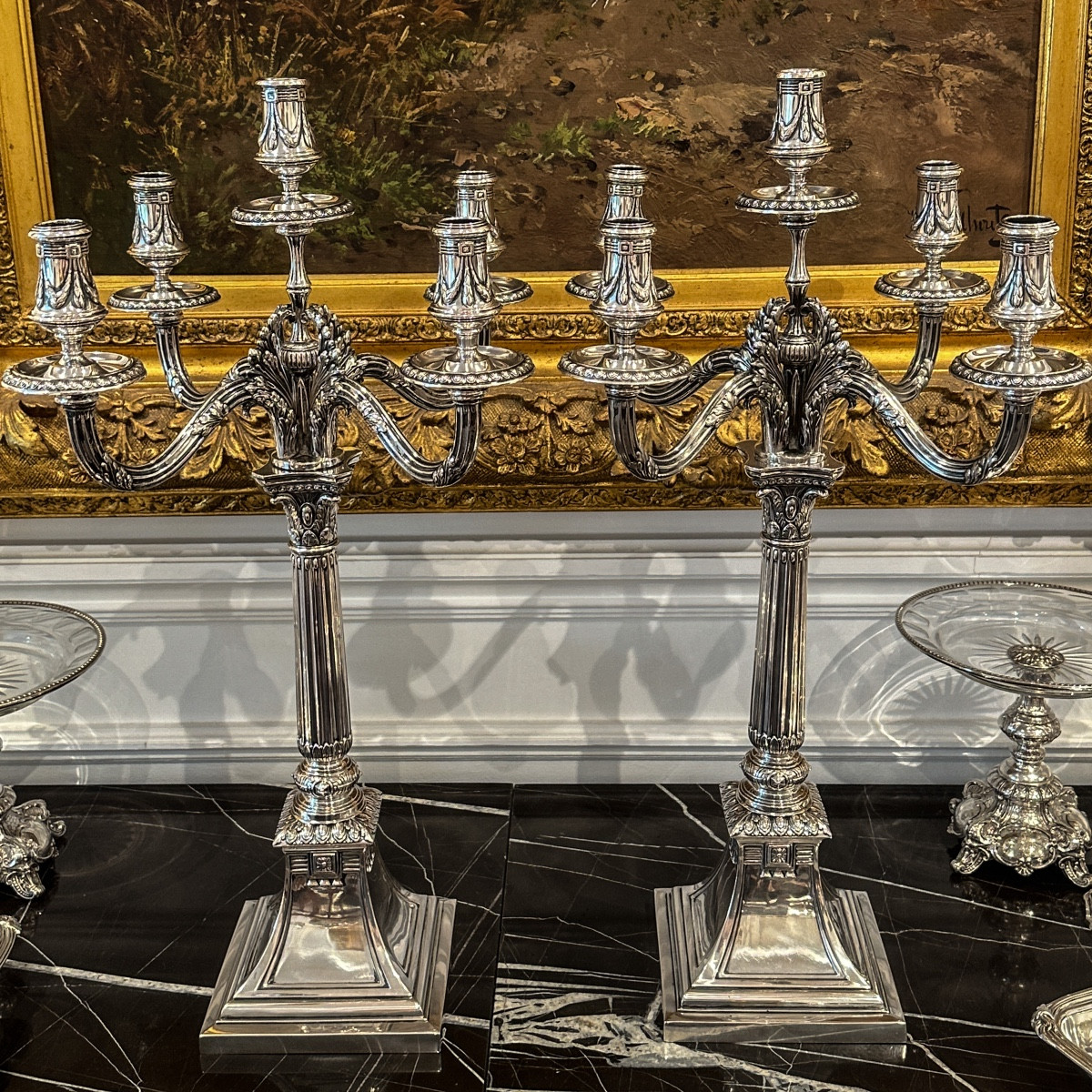Paire De Candélabres En Argent 800 Millièmes, Koch & Bergfeld, Brême, Fin Du XIXe Siècle  