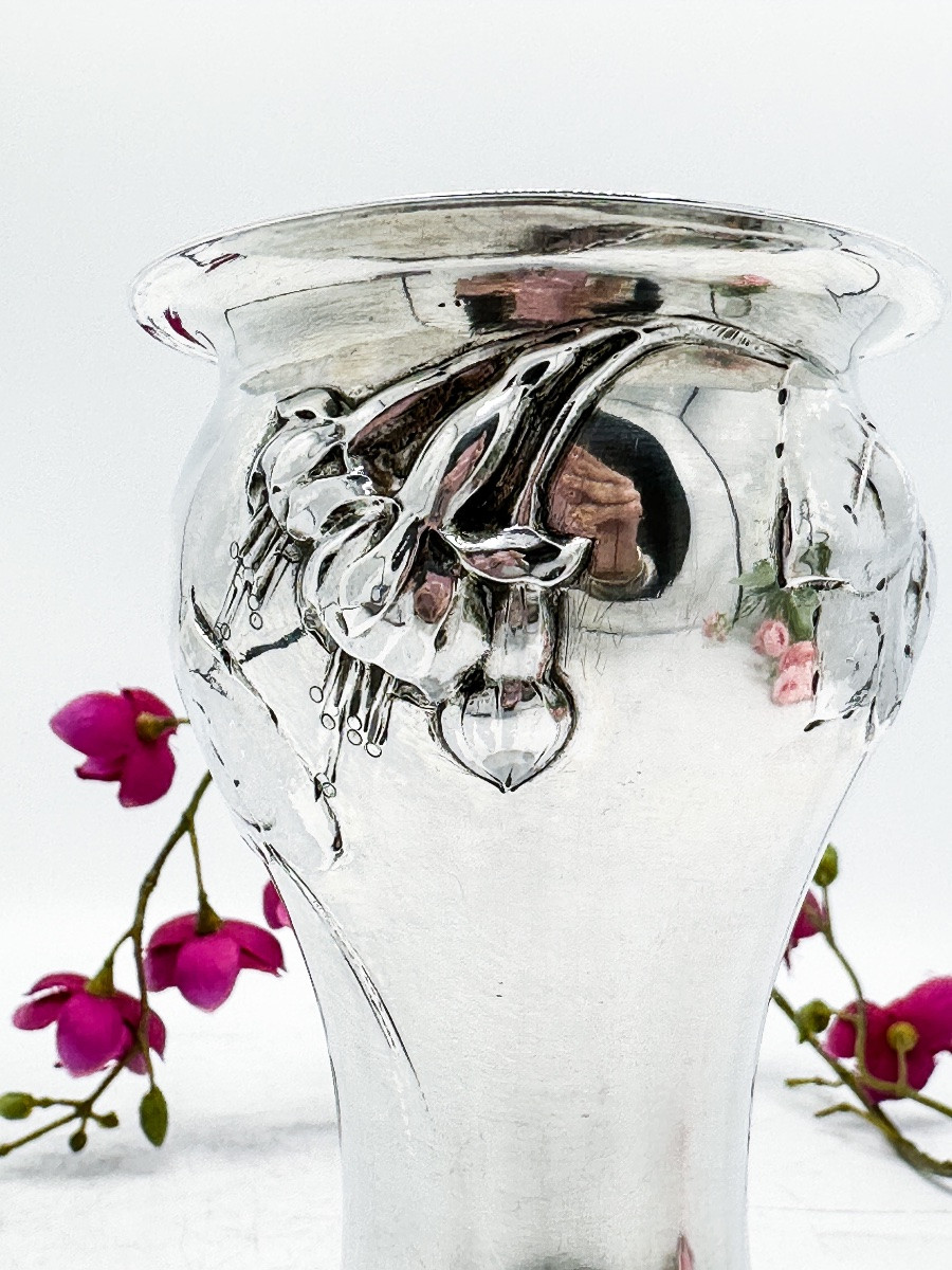 Art Nouveau Solid Silver Vase By The Goldsmith Roussel In Paris -photo-3