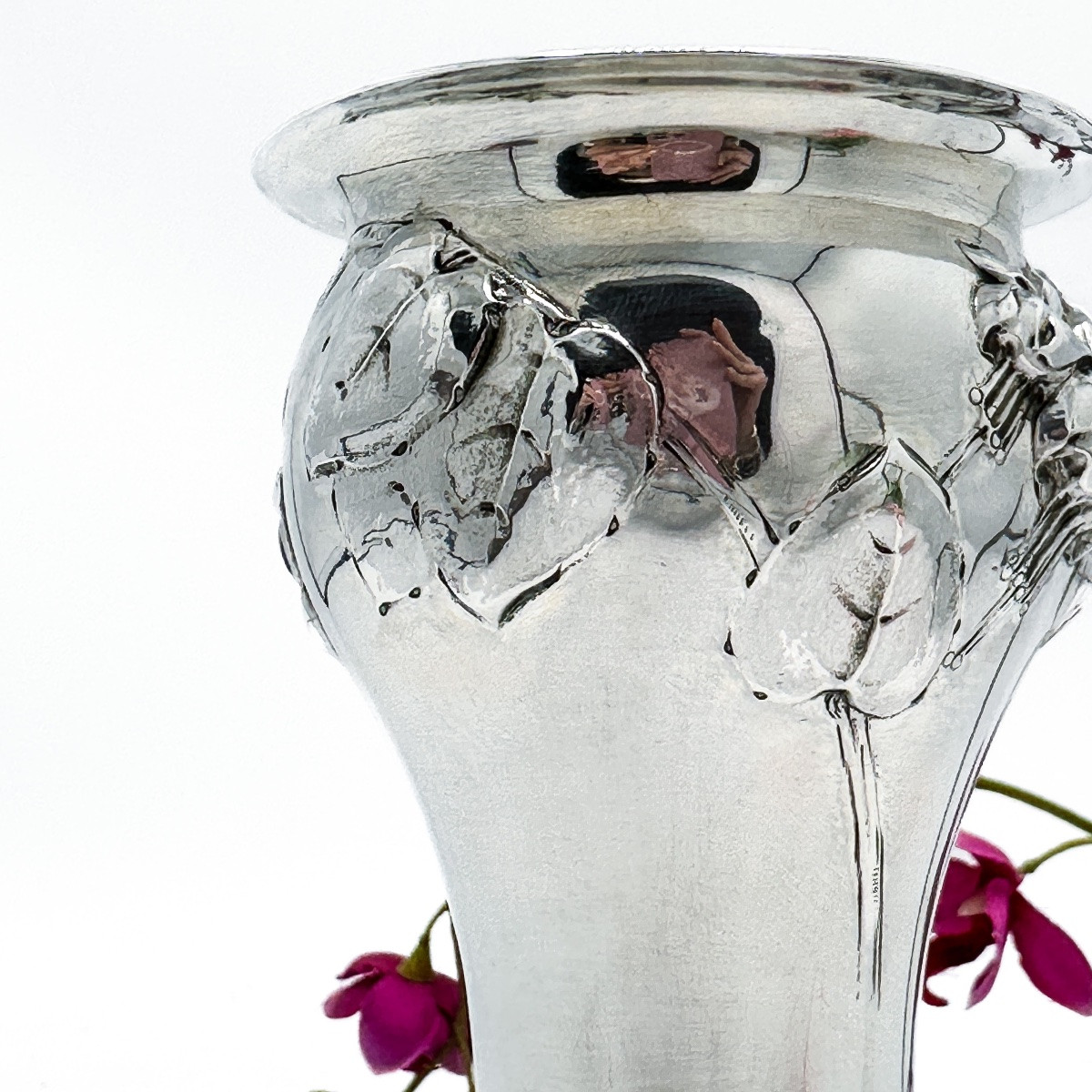 Art Nouveau Solid Silver Vase By The Goldsmith Roussel In Paris -photo-4