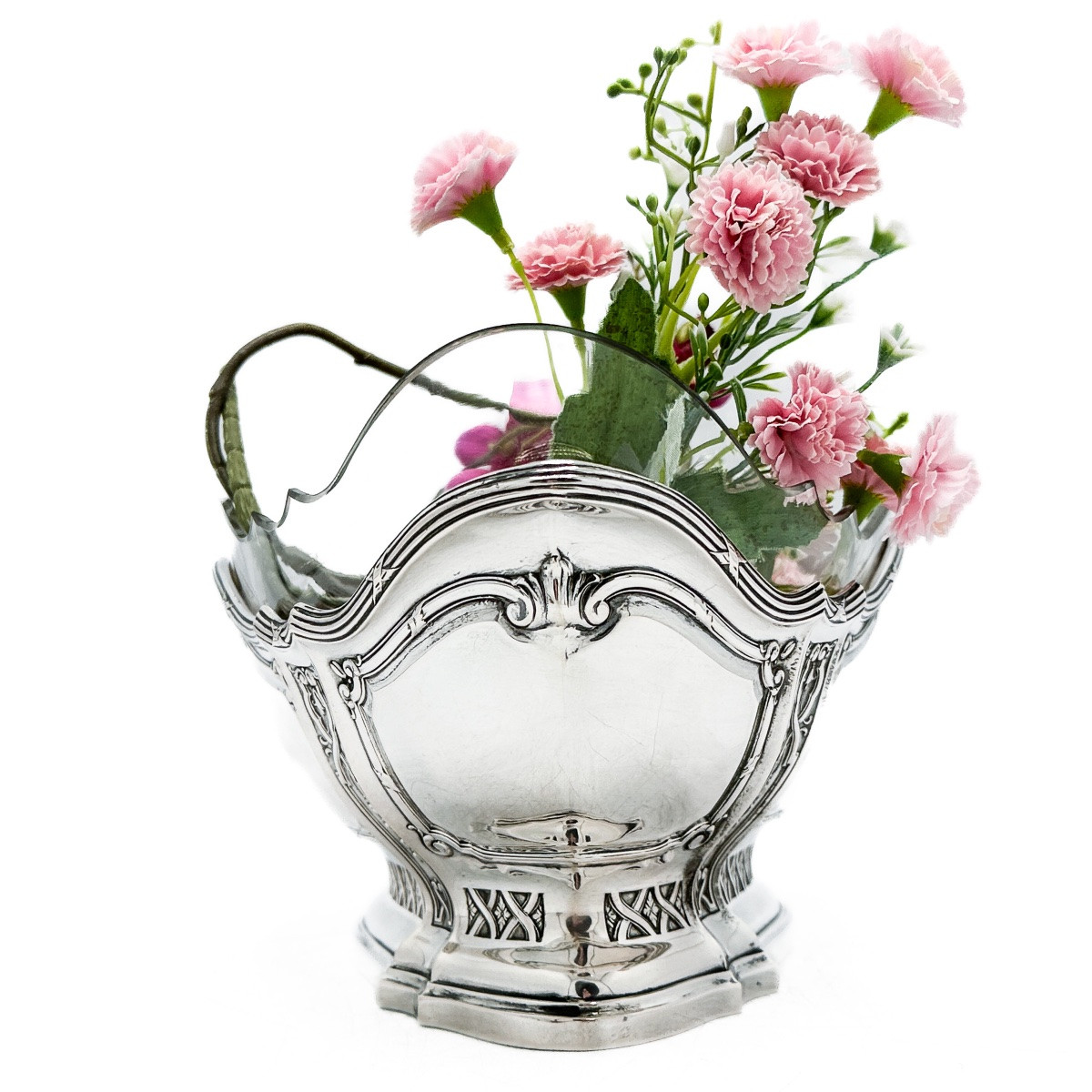 Jardinière allemande en argent massif et cristal taillé, vers 1890  -photo-2