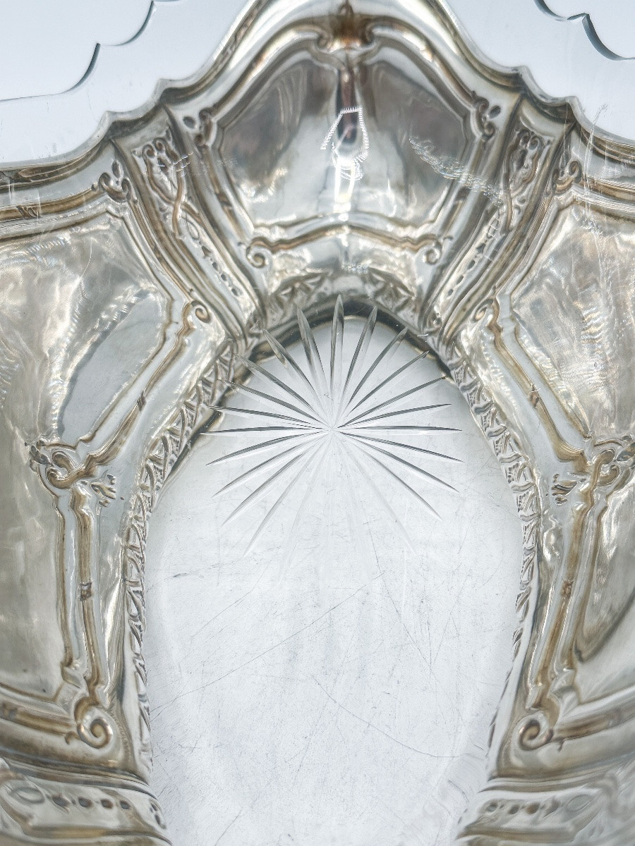 Jardinière allemande en argent massif et cristal taillé, vers 1890  -photo-2