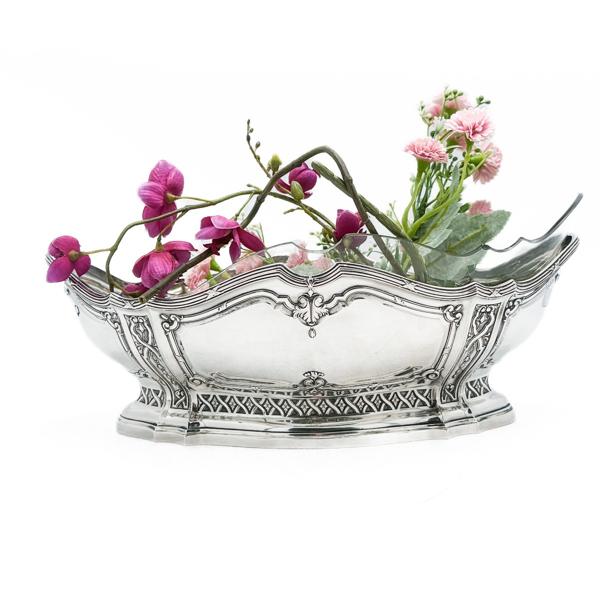 Jardinière allemande en argent massif et cristal taillé, vers 1890  -photo-5
