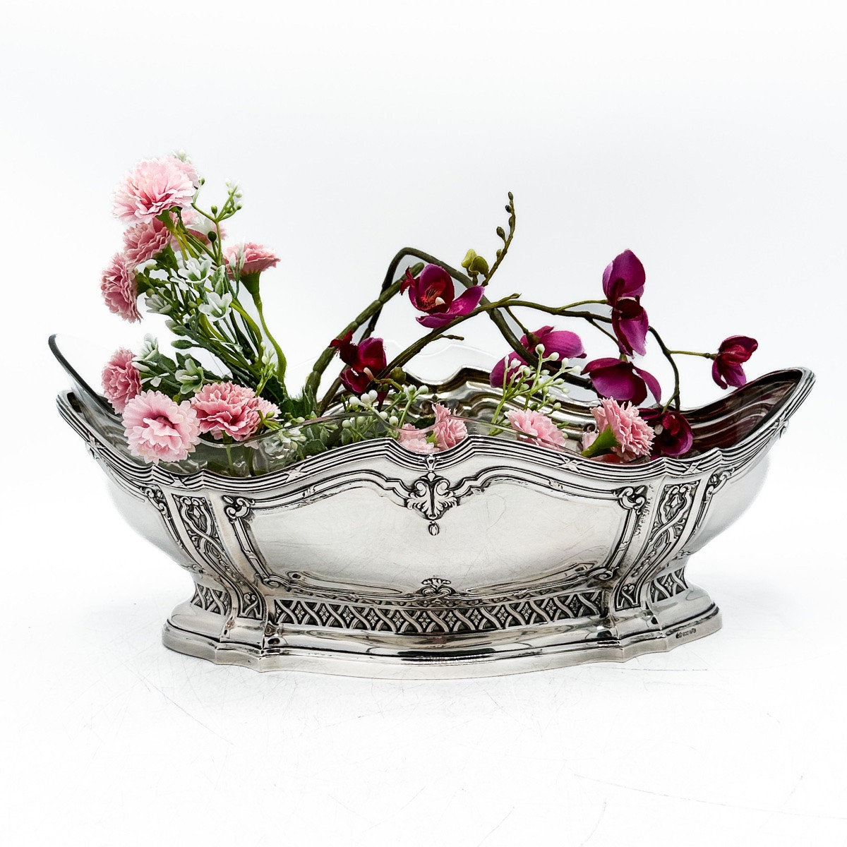Jardinière allemande en argent massif et cristal taillé, vers 1890  -photo-7