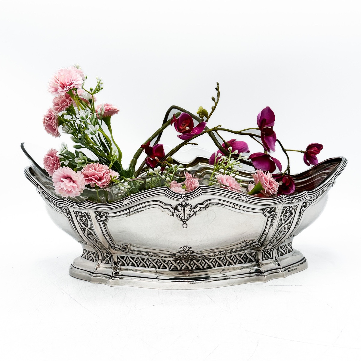 Jardinière allemande en argent massif et cristal taillé, vers 1890  