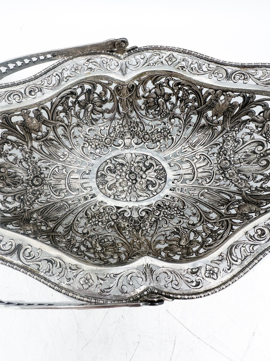Openwork Basket In 800 Thousandths Silver, Hanau, Late 19th Century  -photo-3