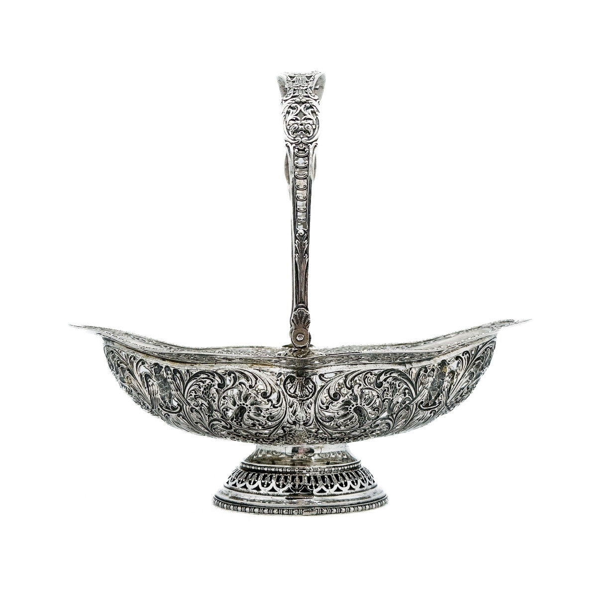 Openwork Basket In 800 Thousandths Silver, Hanau, Late 19th Century  -photo-7