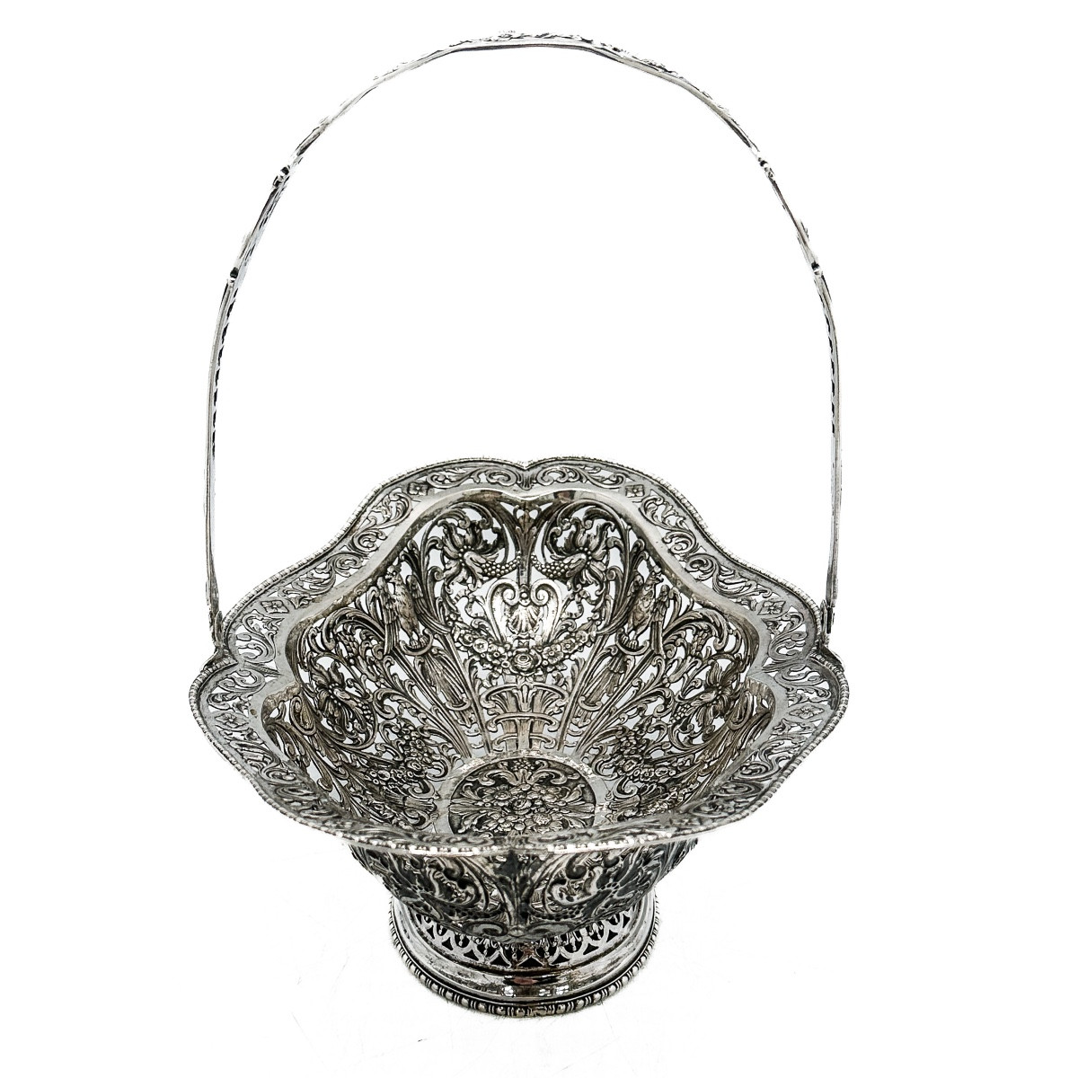 Openwork Basket In 800 Thousandths Silver, Hanau, Late 19th Century  